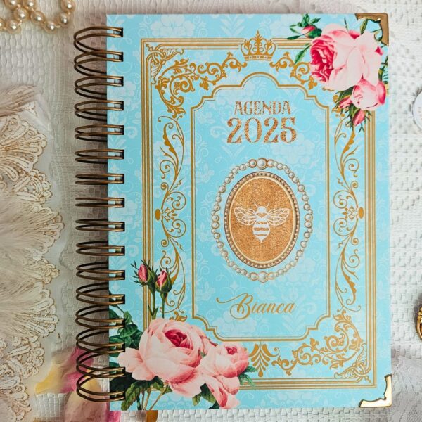 agenda_vintage_bridgerton_abelha_2025_floral_frases_versiculos
