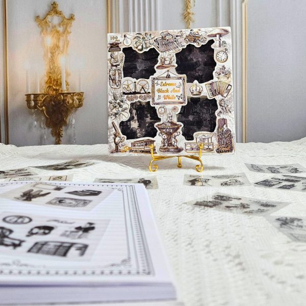caixa_cartelas_adesivos_vintage_preto_silhouetta_scrapbook_retro_pessoas_objetos_diario_caderno