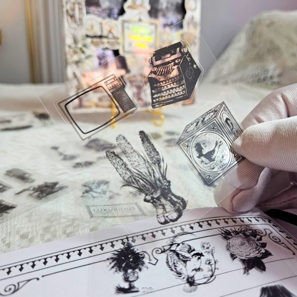 caixa_cartelas_adesivos_vintage_preto_silhouetta_scrapbook_retro_pessoas_objetos_diario_caderno